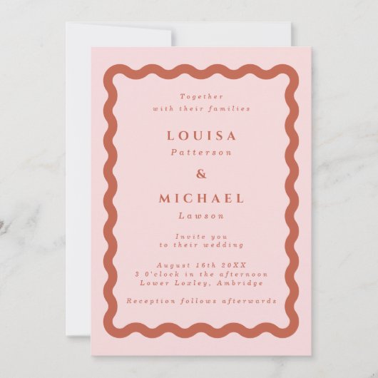 Invitation Boho Wavy Blush & Terracotta QR Code Mariage (Devant)