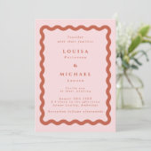 Invitation Boho Wavy Blush & Terracotta QR Code Mariage (Debout devant)