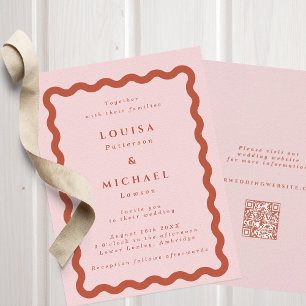 Invitation Boho Wavy Blush & Terracotta QR Code Mariage