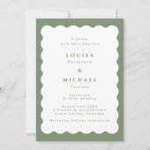 Invitation Boho Wavy Border Mariage vert et blanc (Devant)