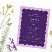 Invitation Boho Wavy Bordure violet et Mariage Lilac