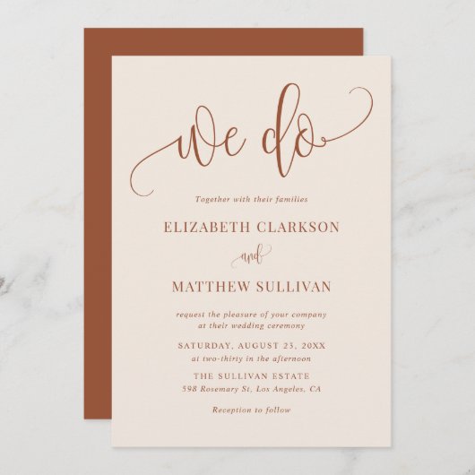 Invitation Boho We Do Modern Calligraphy Mariage Terracotta (Devant / Derrière)