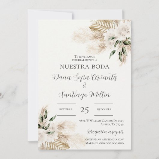 Invitation Boho Wedding invite en espagnol (Devant)