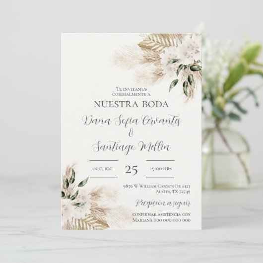 Invitation Boho Wedding invite en espagnol (Debout devant)