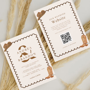 Invitation Boho Western Ampersand Wavy Frame Qr Code Mariage