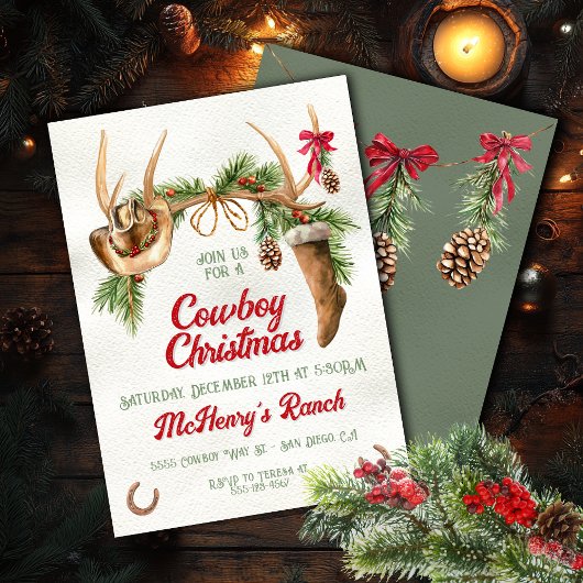 Invitation Boho Western Antler Cowboy Noël