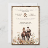 Invitation Boho Western Couple équitation Cheval QR Code Mari (Devant)