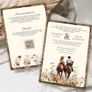 Invitation Boho Western Couple équitation Cheval QR Code Mari