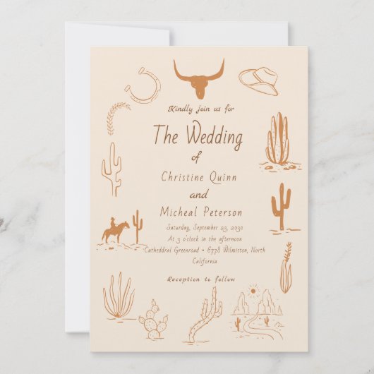 Invitation Boho Western Cowboy Mariage d'illustration (Devant)