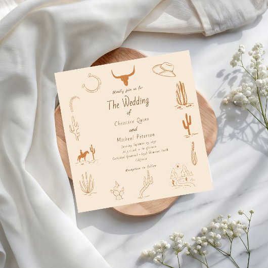 Invitation Boho Western Cowboy Mariage d'illustration