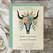 Invitation Boho Western Floral Bull Cow Mariage crâne