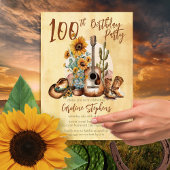 Invitation Boho Western Guitar Sunflower 100e fête d'annivers