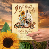 Invitation Boho Western Guitar Sunflower 90e fête d'anniversa