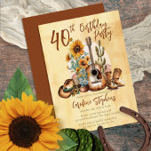 Invitation Boho Western Guitar Sunflowers 40e fête d'annivers