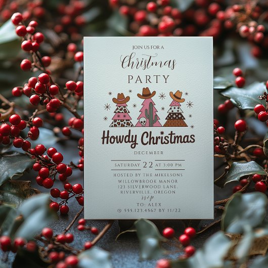 Invitation Boho Western Pink Cowgirl Christmas