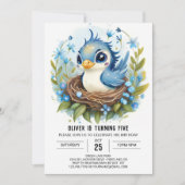 Invitation Boho Whimsical Blue Bird Anniversaire (Devant)