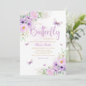 Invitation Boho Whimsical Floral Butterfly Girl Baby shower (Debout devant)