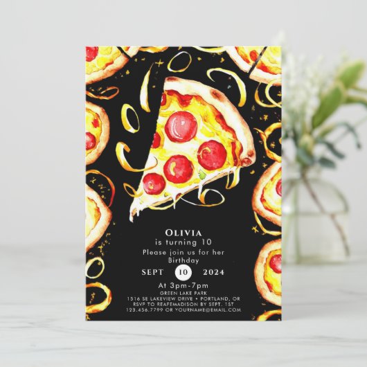 Invitation Boho Whimsical Pizza Anniversaire (Debout devant)