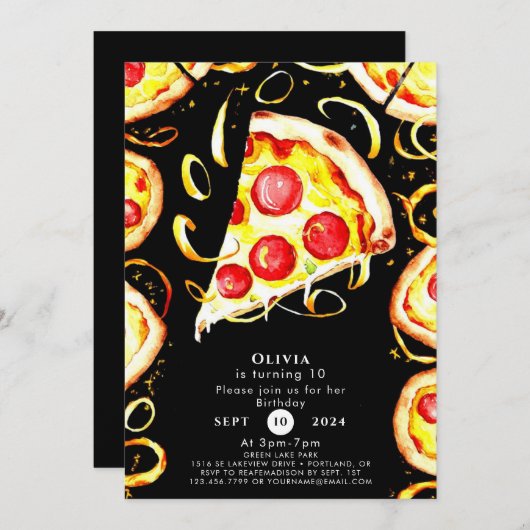 Invitation Boho Whimsical Pizza Anniversaire (Devant / Derrière)