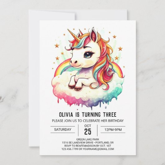 Invitation Boho Whimsical Unicorn anniversaire (Devant)