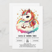 Invitation Boho Whimsical Unicorn anniversaire (Devant / Derrière)