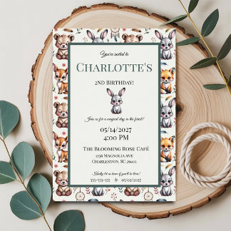 Invitation Boho Whimsical Woodland Animaux Baby Birthday