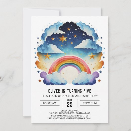 Invitation Boho Whimsy Nuages Anniversaire (Devant)
