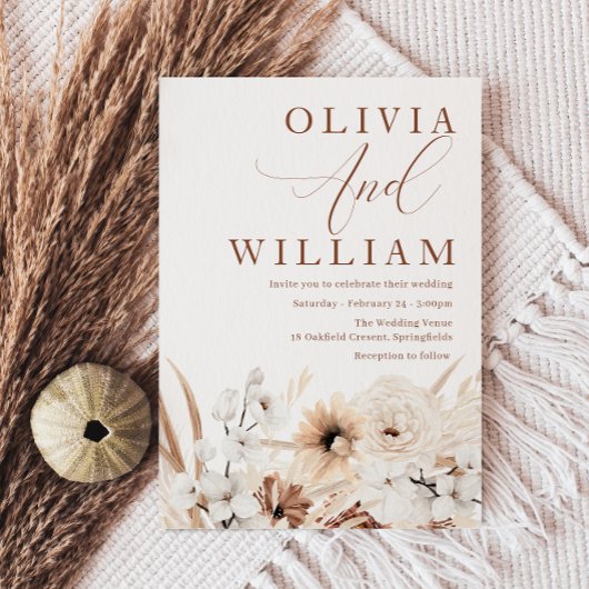 Invitation Boho White Floral Arrangement Moderne Mariage