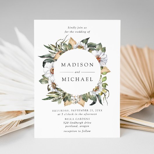 Invitation Boho White Floral Greenery Mariage de couronne