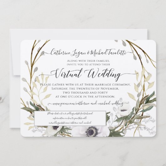 Invitation BOHO White Floral Wreath Rustique Mariage virtuel (Devant)