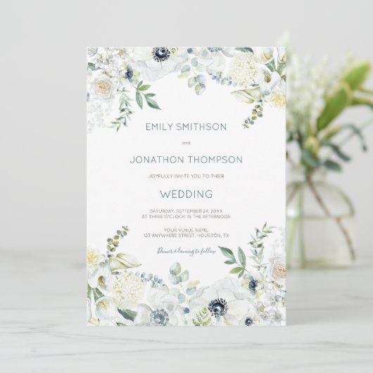 Invitation Boho White Florals Eucalyptus Feuille Mariage (Debout devant)