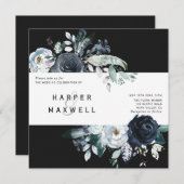 Invitation Boho White Navy Peony Kraft Mariage Carré noir (Devant / Derrière)