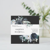 Invitation Boho White Navy Peony Kraft Mariage Carré noir (Debout devant)