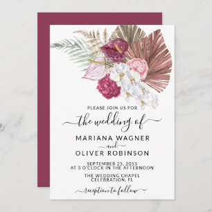 Invitation Boho White Orchidées Blush Burgundy Floral Mariage