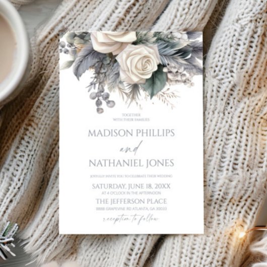 Invitation Boho White Rose Floral Mariage Jardin