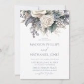 Invitation Boho White Rose Floral Mariage Jardin (Devant)