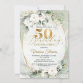 Invitation Boho White roses eucalyptus or ovale 50e (Devant)