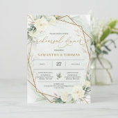 Invitation Boho White Roses Green Foliage Gold Répétition (Debout devant)