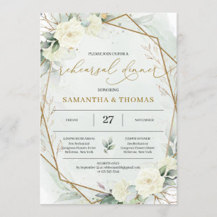 Invitation Boho White Roses Green Foliage Gold Répétition