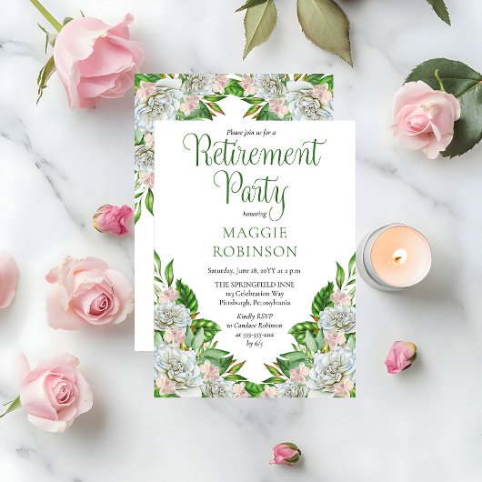 Invitation Boho White Roses | Orchidées Floral Retirement Par