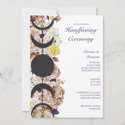 Invitation Boho Wiccan Floral Moon Phase Handfasting (Devant)