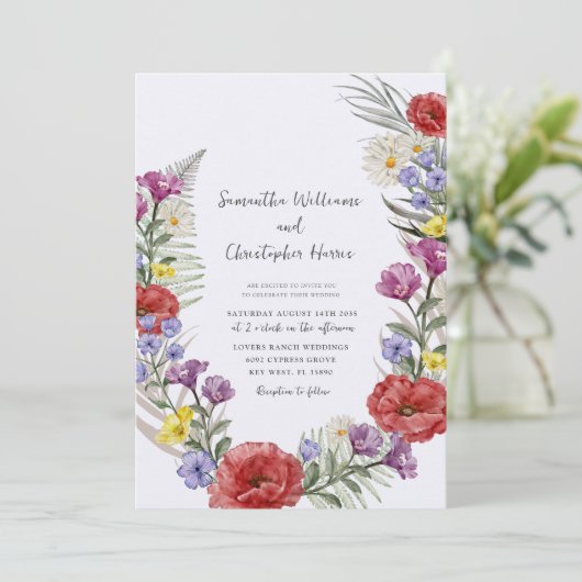 Invitation Boho Wild Flower Wreath All-In-One Mariage (Debout devant)