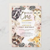 Invitation Boho Wild One Boho Woodland premier anniversaire (Devant / Derrière)