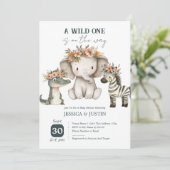 Invitation Boho Wild One Fête de Naissance Florale (Debout devant)