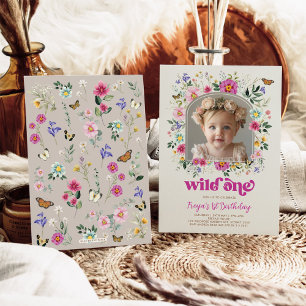 Invitation Boho Wild One Fleur sauvage 1er anniversaire Photo