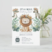 Invitation Boho Wild One Lion Double Enfants Anniversaire (Debout devant)