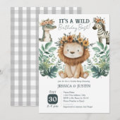Invitation Boho Wild One Lion Double Enfants Anniversaire (Devant / Derrière)