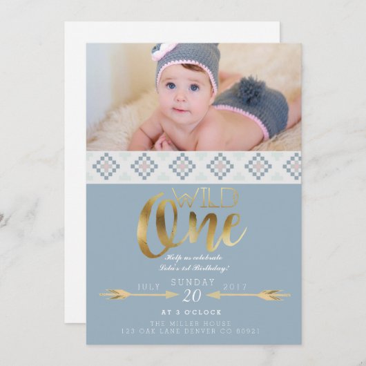 Invitation Boho Wild One | Première fête d'anniversaire (Devant / Derrière)