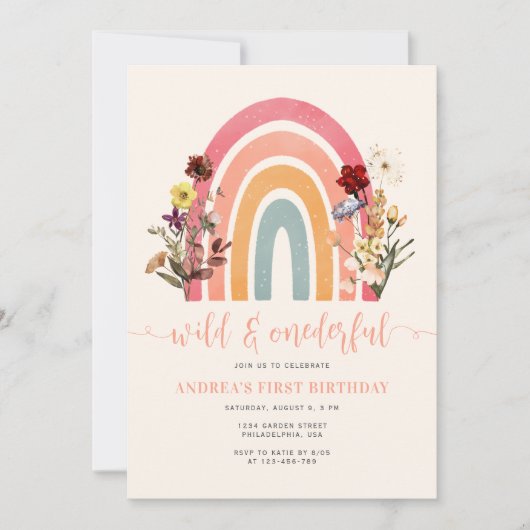 Invitation Boho Wild & Onederder Fleur sauvage Rainbow Annive (Devant)
