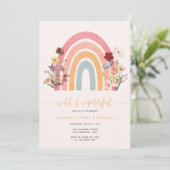 Invitation Boho Wild & Onederful Wildflower Rainbow Birthday (Debout devant)
